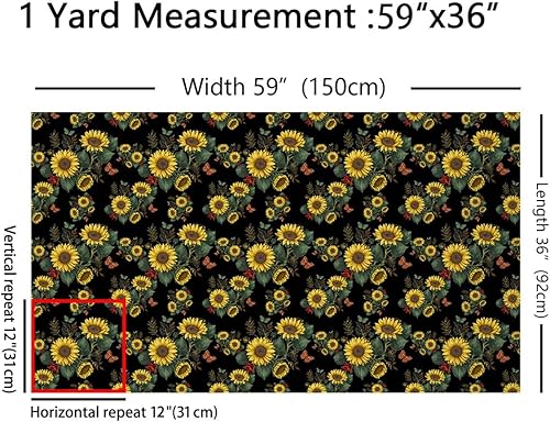 Miniatura 2 de Feelyou Tela de girasoles por yarda, tela de tapicería con patrón de hojas, tela botánica floral para exteriores, tela de retapizado con tema