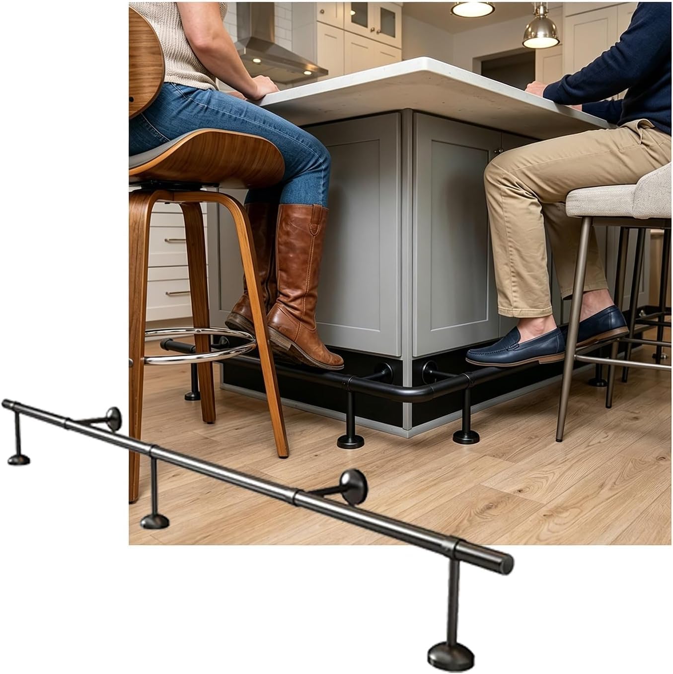 LXXW Bar Foot Rail Stainless Steel Bar Foot Rail，Water-Resistant Bars Feet Rails Kit for Indoor Outdoors Reception Desk Counter(Schwarz,2.0M/6.56FT)