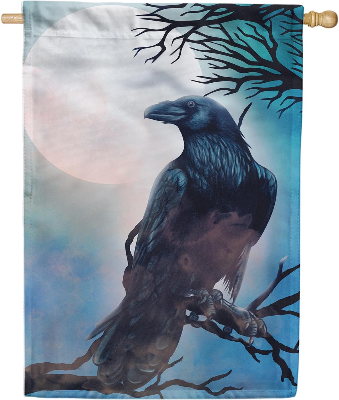 America Forever Halloween Crow House Flag 28 x 40 inch Double Sided Outside, Happy Raven Fright Night Nightmare Horror Spooky Holiday Yard Outdoor Decorative Flag
