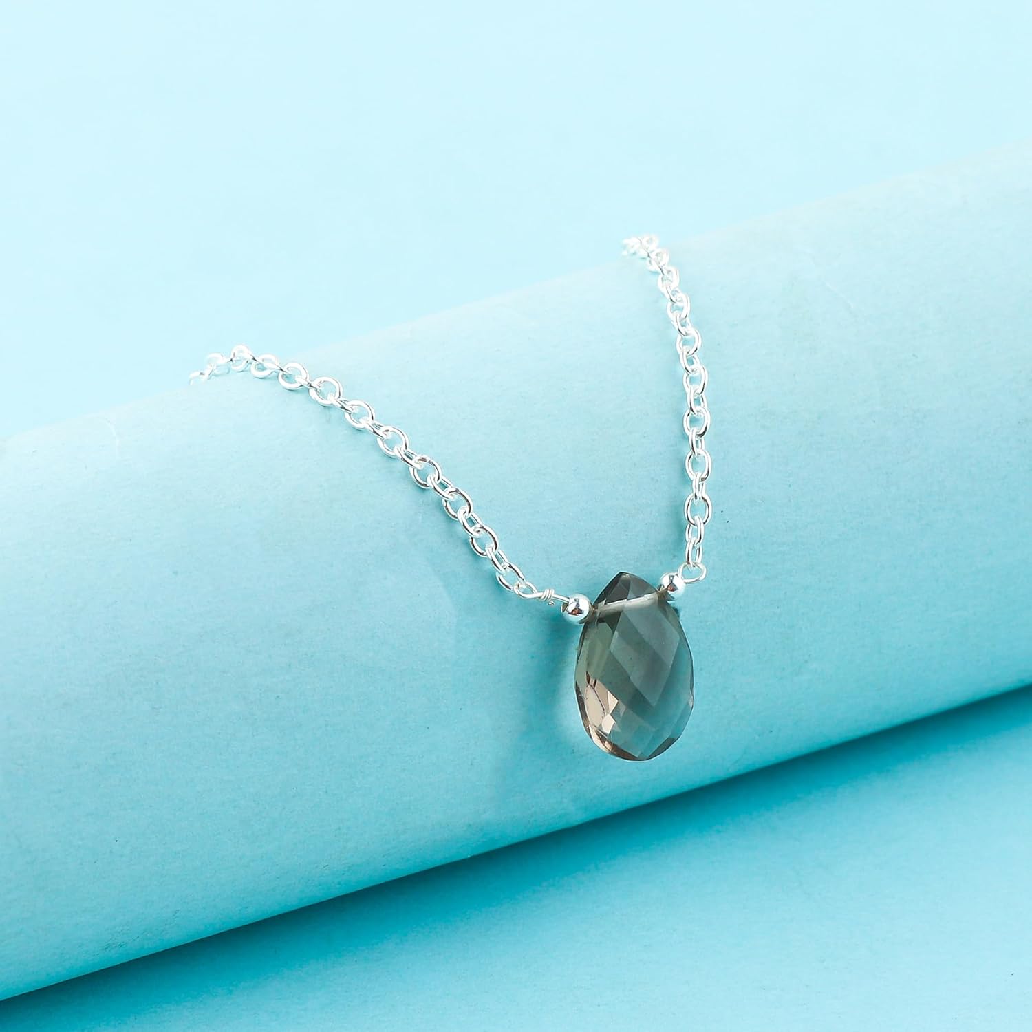 Pear Shaped Teardrop Crystal Necklace, Pendant Necklace, Natural Gemstone Drop Necklace, Layering, Everyday Wear, Adjustable Length 16 + 2 inch (Smoky Quartz) - Image 3