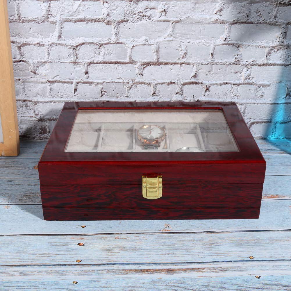 Cofanetto Portaorologi in Legno con 12 Scomparti e Vetrina, Organizer Gioielli con 10 Cassetti in Pelle per Esposizione Elegante