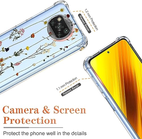 Miniatura 2 de GTBDEKI Funda para teléfono Poco X3 NFCPoco X3 ProPoco X3, M2007J20CG con protector de pantalla, funda transparente con patrones de jardín de