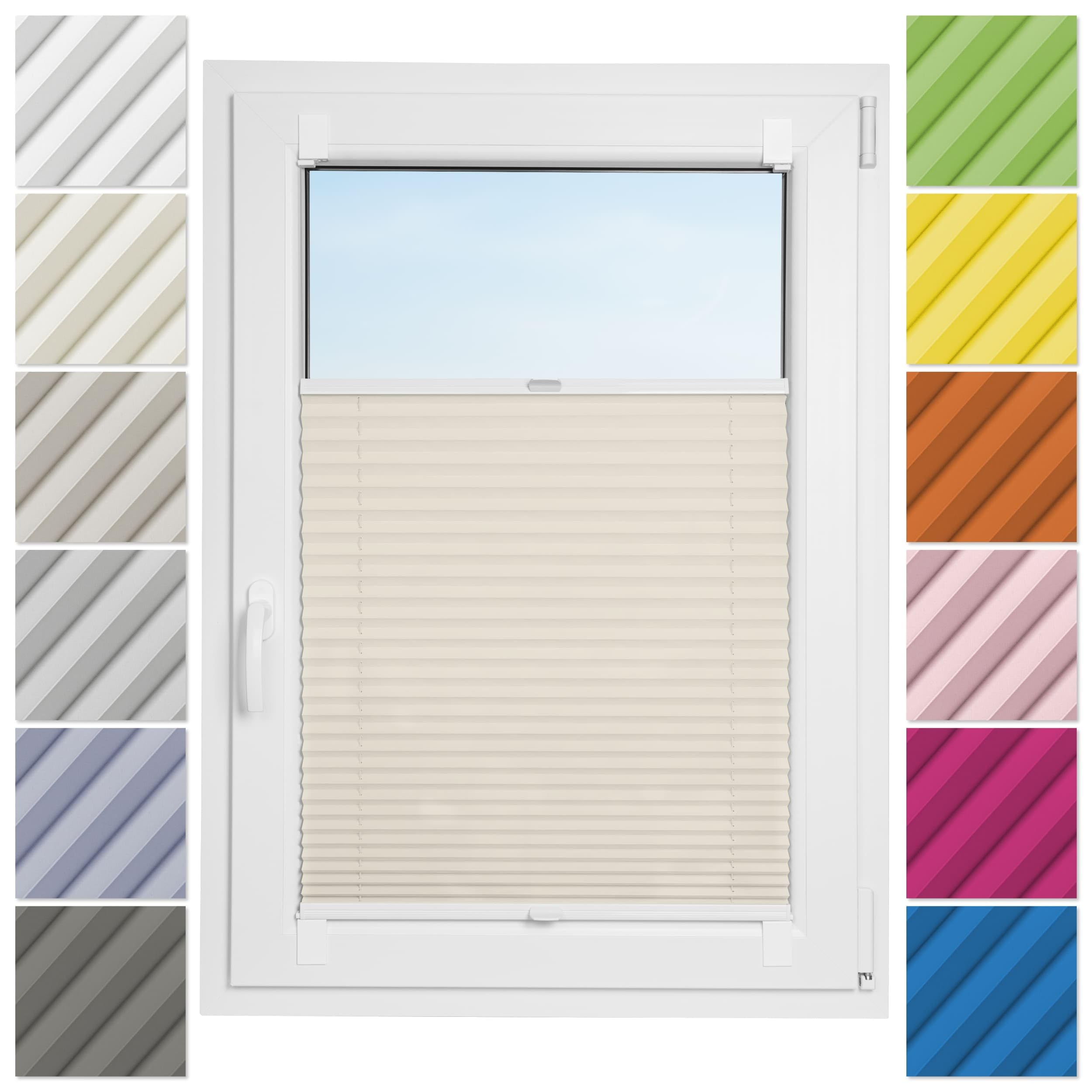 Estika Plissee ohne Bohren zum Kleben – 130 x 150 cm – Elfenbein – Selbstklebende Montage, moderner Sichtschutz für Fenster, Jalousie für Fenster ohne Bohren