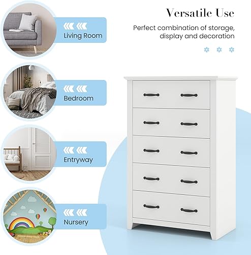 Miniatura 9 de Giantex Cómoda de almacenamiento  Cómoda con 5 cajones, dispositivo anti-caída, capacidad de 400 libras, organizador de almacenamiento alto para