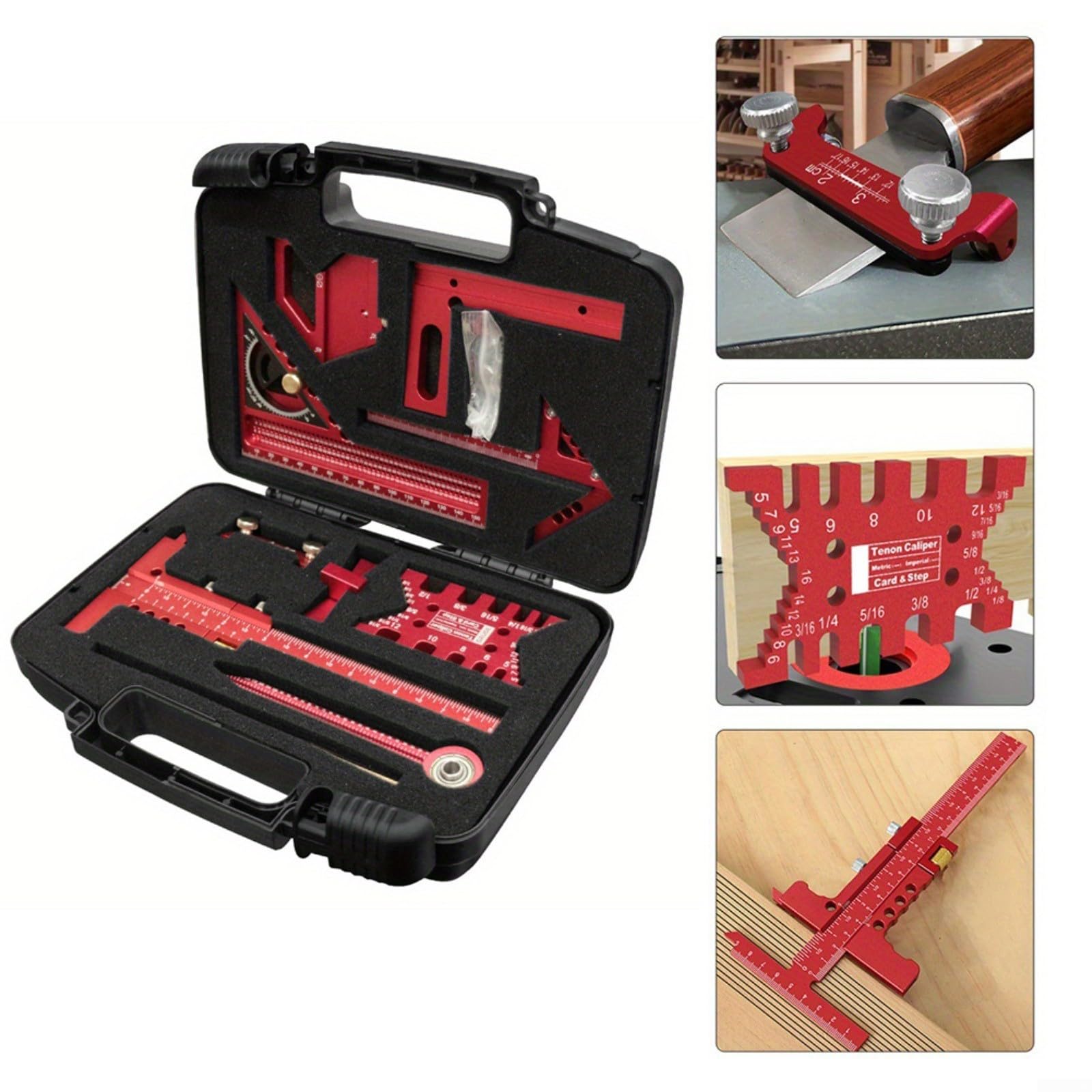 Kit de regla de medición y marcado multiusos para carpintería con herramientas de aleación de aluminio (9 piezas)