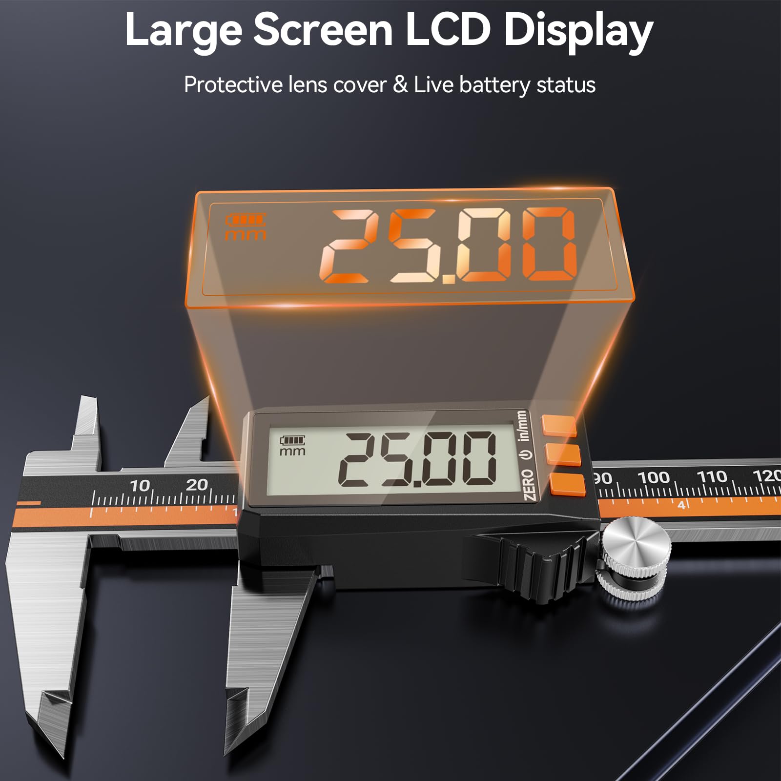 Preciva Digitale Messschieber, Schieblehre 0-150mm/0-6 Zoll Messlehre mit LCD-Anzeige Type-C Aufladbar Messwerkzeuge (Schwarz mit Orange)