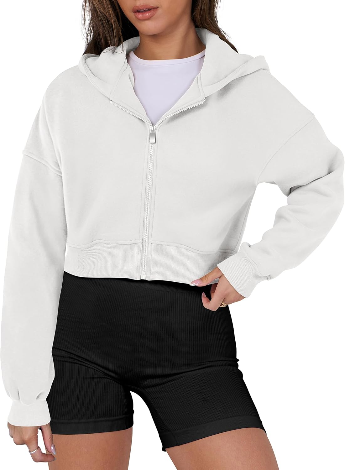 ANRABESS Womens Zip Up Crop Hoodie Sweatshirts 2024 Fall Trendy Long Sleeve Cropped Jacket Top Winter Teen Girls Clothes