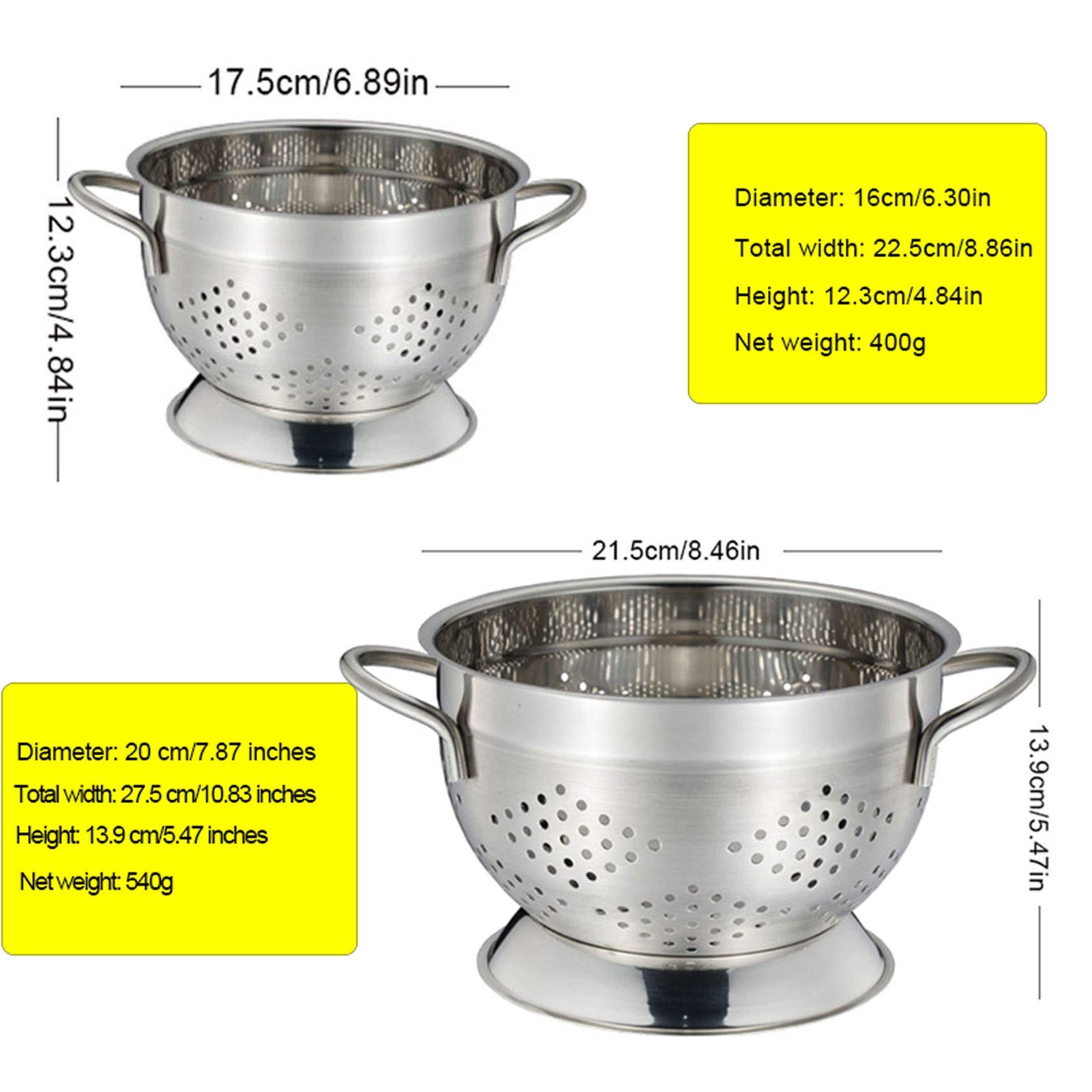 Colador de Acero Inoxidable Conjunto para pastas al Vapor Lavado de ensaladas de Verduras y Cesta de Drenaje de arroz Cesta de colador de Acero Inoxidable (Size : Large)