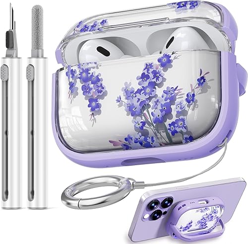 Inesore Funda rígida para AirPods Pro de 2 generación con cerradura, diseño de flores, lindo AirPod Pro 2, fundas rígidas para iPod Pro para mujeres