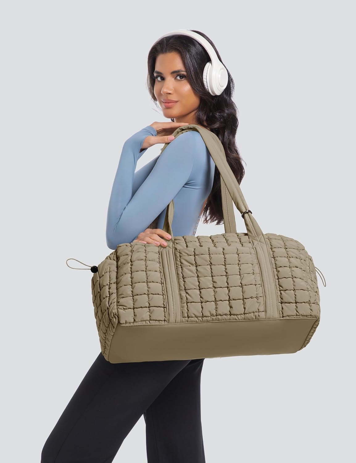 Quilted Travel Duffle Bag for Women Medium Weekender Bag Puffer Overnight Bag Large Soft Puffy Duffel Bag Carry-On Gym Bag Lightweight Personal Item Travel Bag for Trips Business Sport Airplane - Image 2