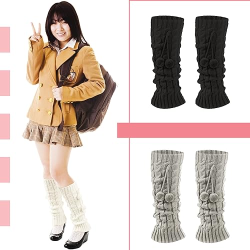 Miniatura 4 de Eurzom 3 pares de calentadores de piernas kawaii de punto calentadores de piernas estilo japonés calcetines sueltos hasta la rodilla calentadores de
