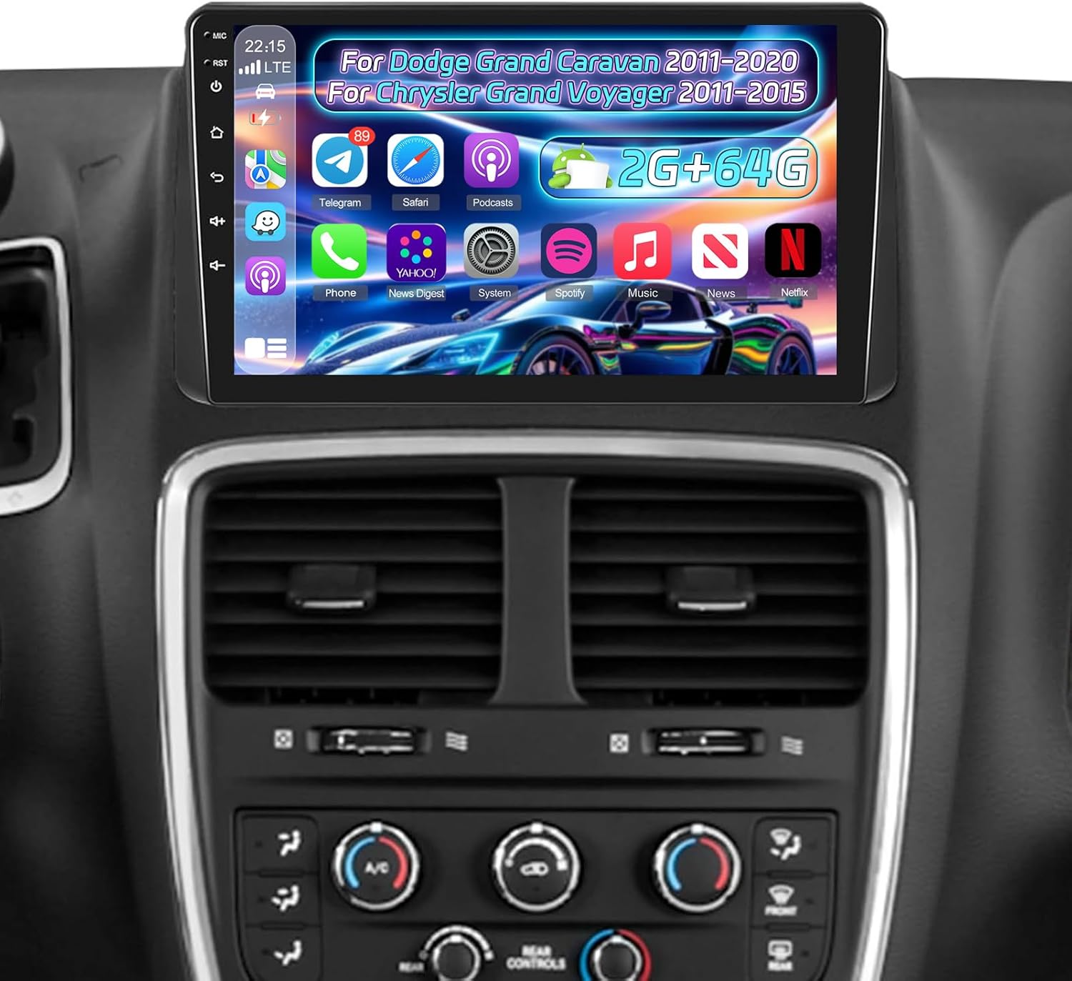 [2+64G] Car Radio for Dodge Grand Caravan 2011-2020/for Chrysler Grand Voyager 2011-2015, 9 Inch Touchscreen Android Car Stereo with Wireless Carplay and Android Auto/GPS/SWC + AHD Backup Camera