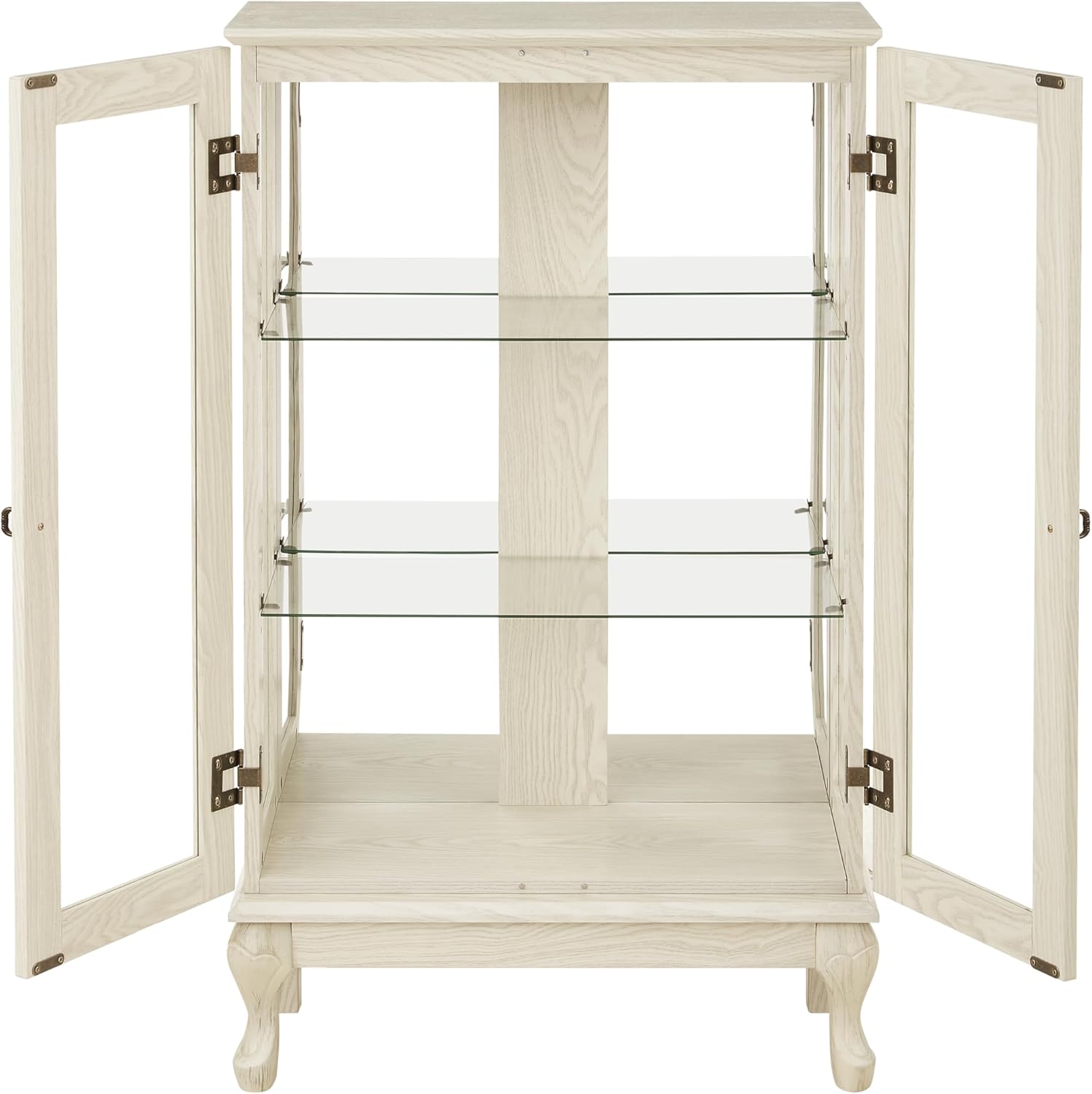 Curio Cabinet with Tempered Glass Doors Lighted Display Case with Mirrored Back Panel and Adjustable Shelves, Freestanding Display Cabinets for Collectibles, Bar Glass Liquor Storage (White)