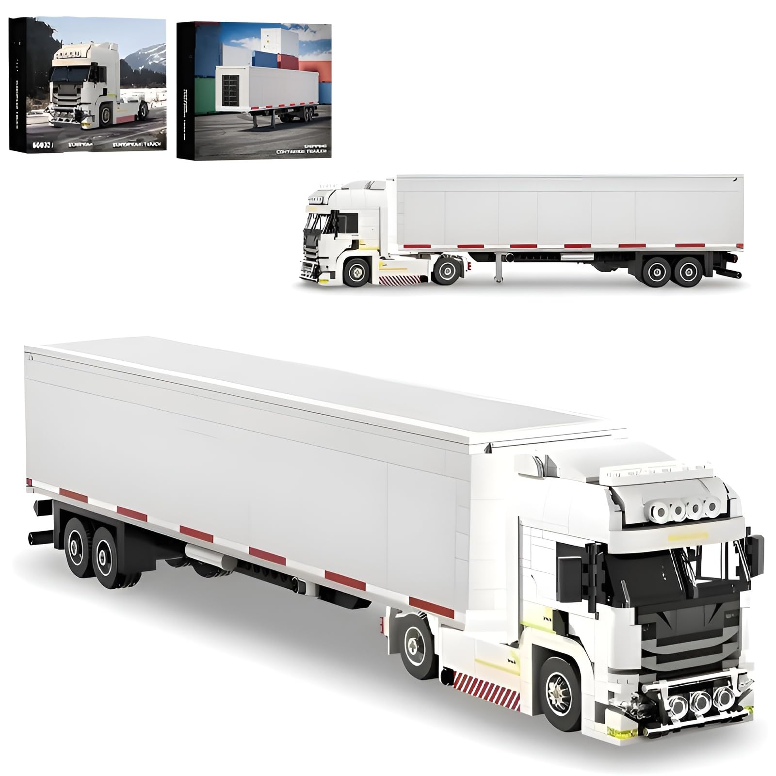 Europäischer LKW-Bausatz mit Anhänger – 2IN1 Schwerlast-LKW-Modell, Sammler Modell Klemmbausteine, Geschenk für LKW-Spielzeug-Fans, Erwachsene und Jugendliche (725 Teile)