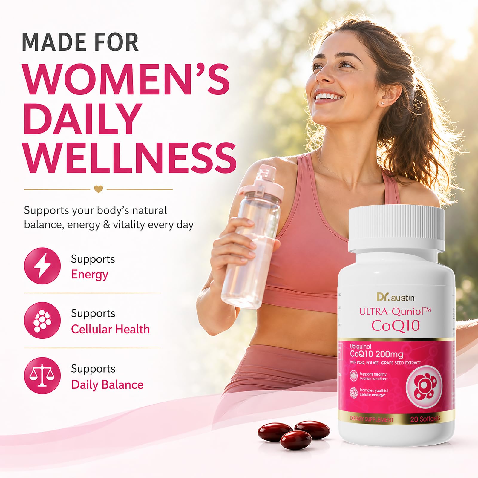 Dr. Austin CoQ10 200mg Ubiquinol Softgels with PQQ, Grape Seed Extract & Folate, High Absorption Q10 Supplement for Heart, Energy & Cellular Wellness — Amazon image 5