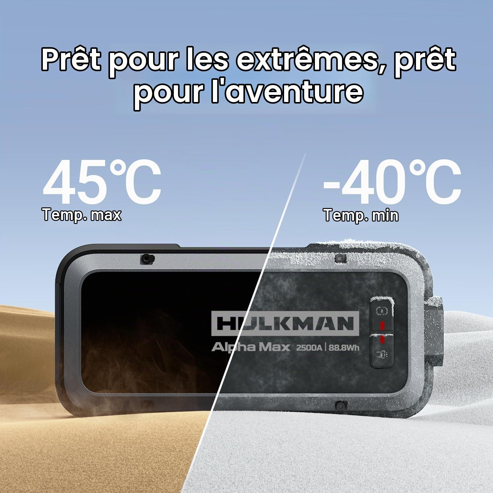 HULKMAN Alpha Max Gris Spatial, Booster de Batterie Voiture 2500A 88.8Wh, Démarreur Portable 12V avec Technologie de Démarrage à -40°F, Écran LED 3.3", pour Moteurs Essence 9.0L et Diesel 6.5L