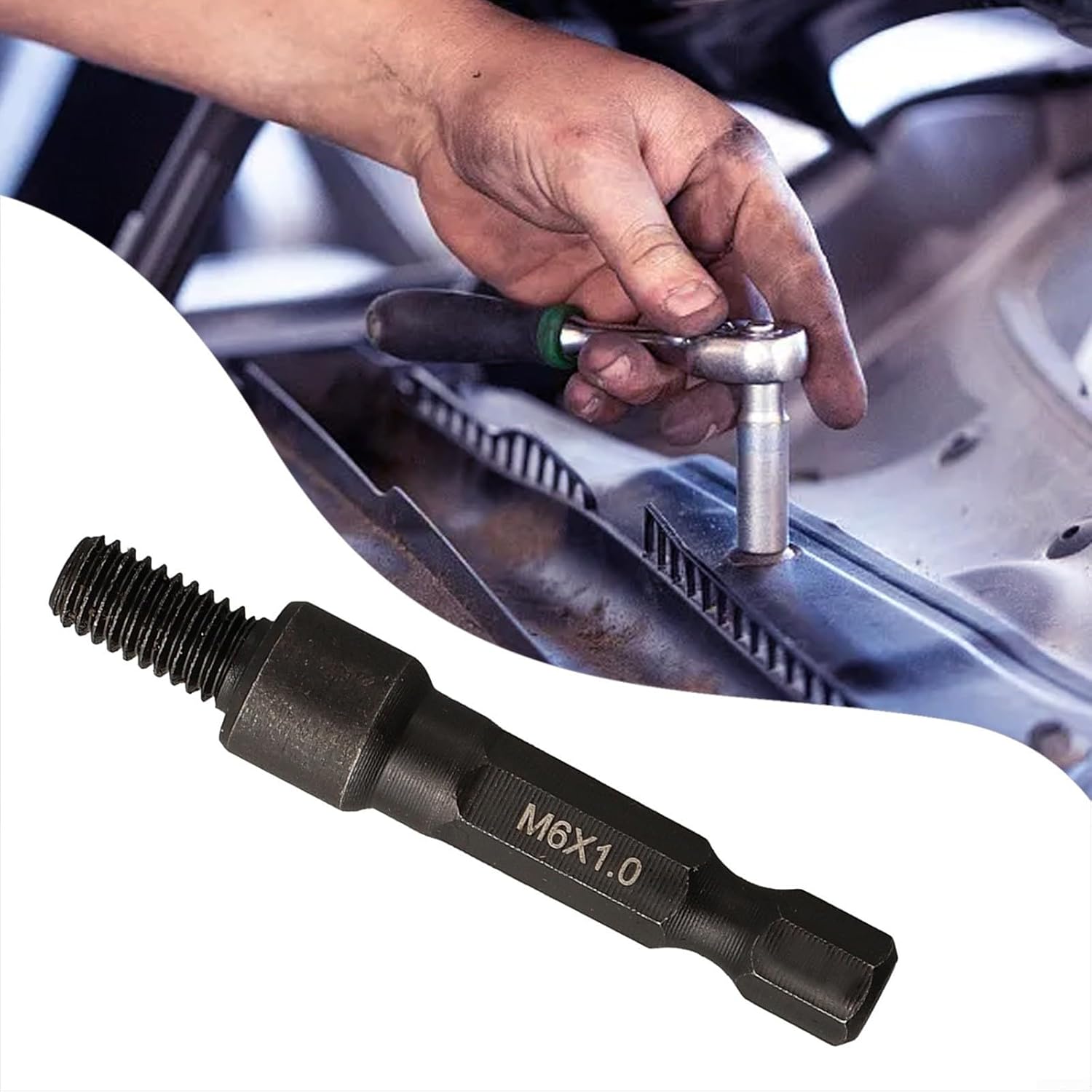 Self-Tapping Socket Adapter with 1/4 Inch Hex Shank for Power Drill Applications with M6 M8 M10 Threads Suitable for Hanger Bolts and Insert Nuts (In & External Teeth M6)