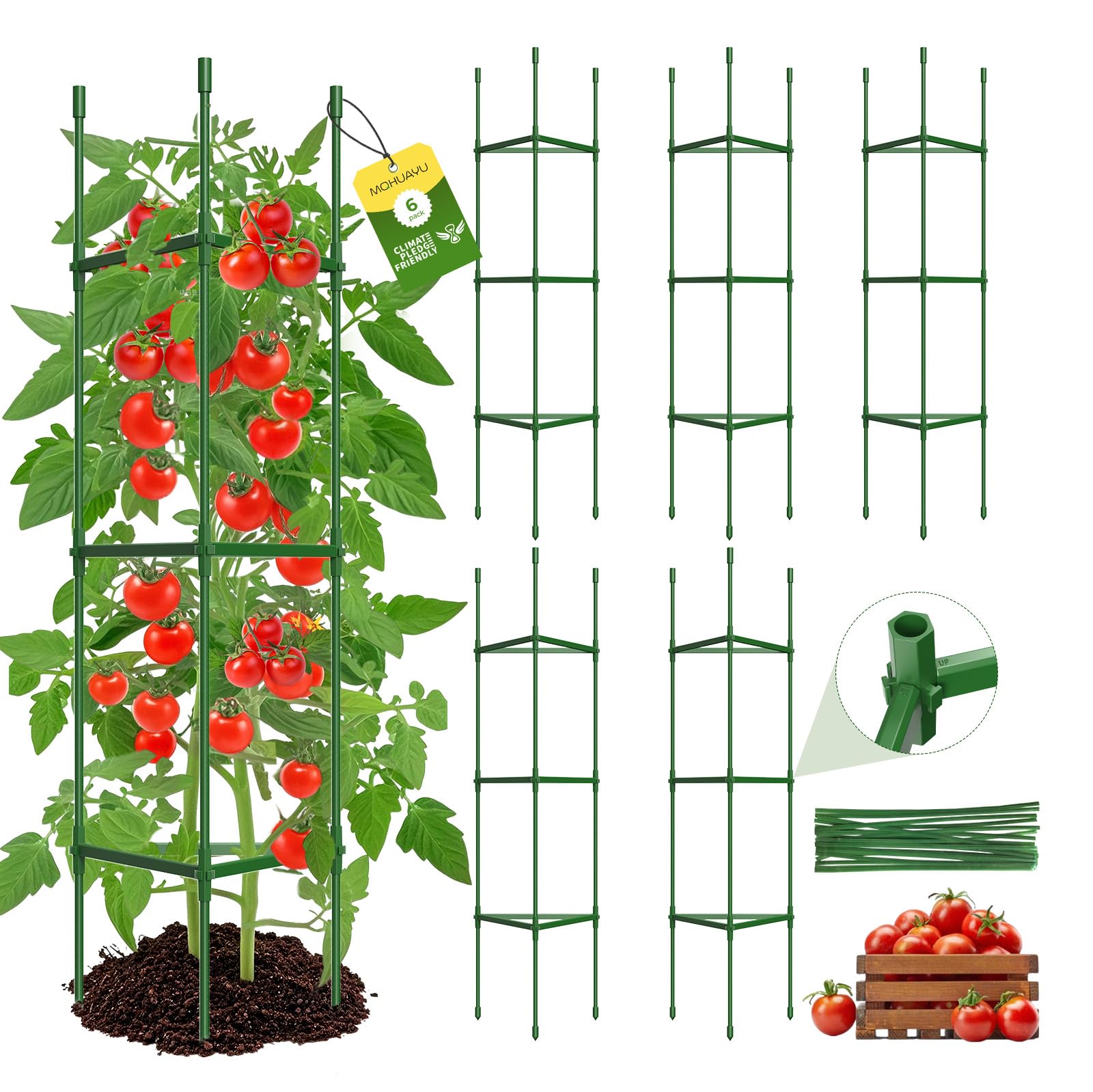 MQHUAYU 6 Pack Tomato Cages for Garden,Up to 130 cm Tomato Cage Trellis-Upgraded Hexagon Connector,Heavy Duty Adjustable Tomato Stake Support for Raised Garden Bed