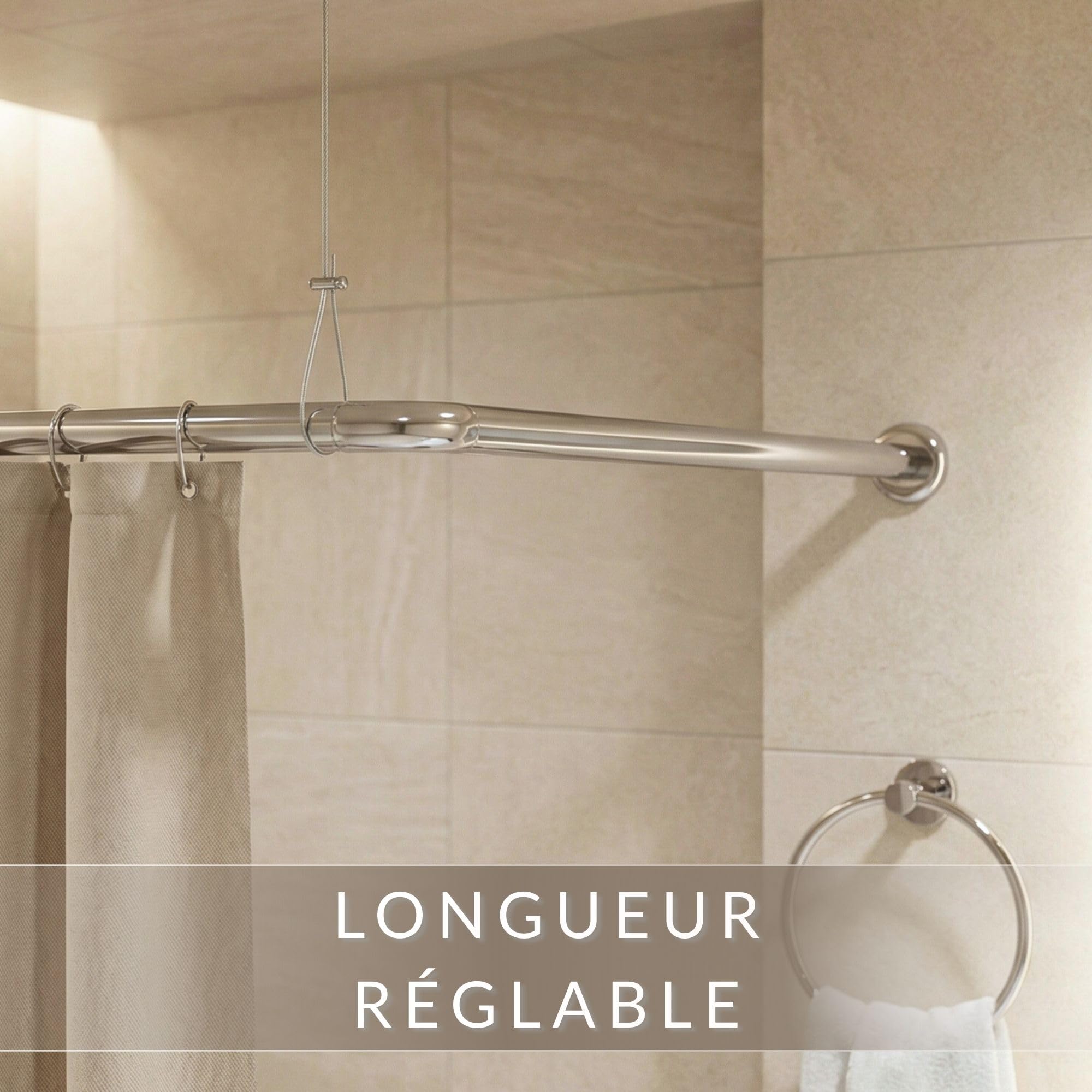 Tringle à rideau de douche universelle - Convient pour la forme en L et en U - Avec Supports de plafond - Pour baignoires - En matériaux inoxydables