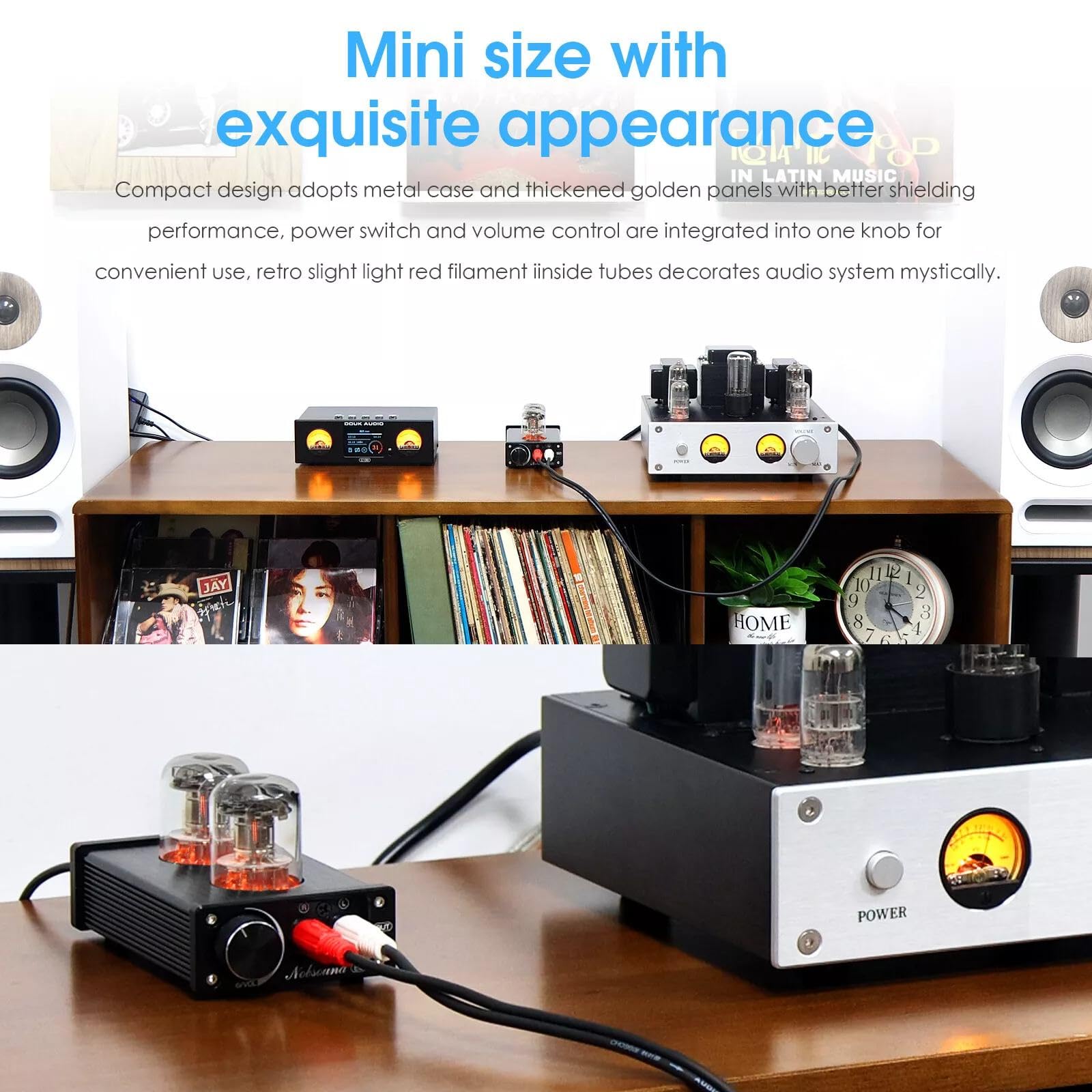 Nobsound E6 - Preamplificador de tubos de calefacción directa, preamplificador de audio estéreo de escritorio con ajuste de volumen
