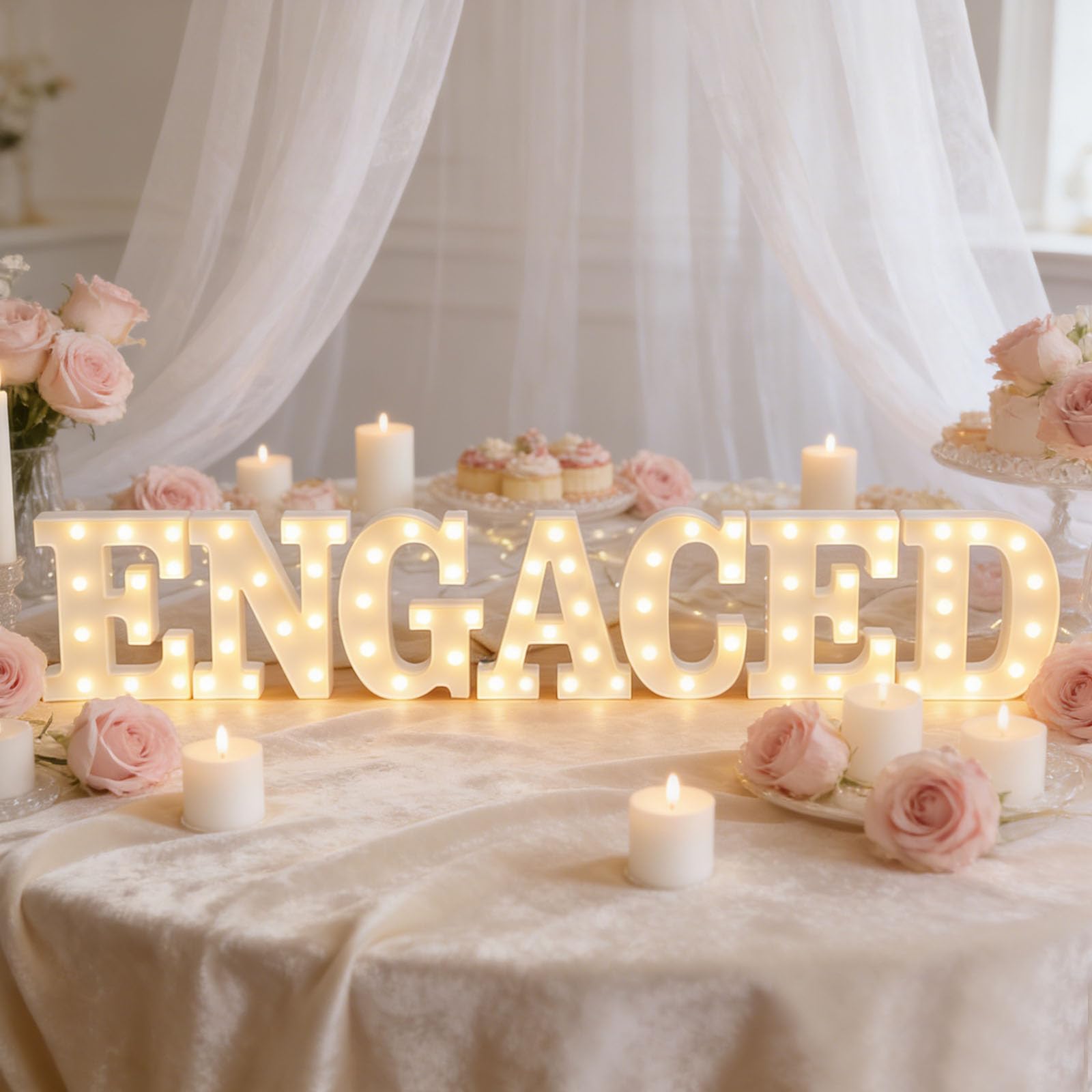ENGAGED Light Up Letter, LED Marquee Sign 26 Letters and 10 Numbers, Battery Powered Alphabet Sign Light for Night Lights, Weddings, Birthdays, Parties, Holiday Lights or Home Decoration (Warm White)