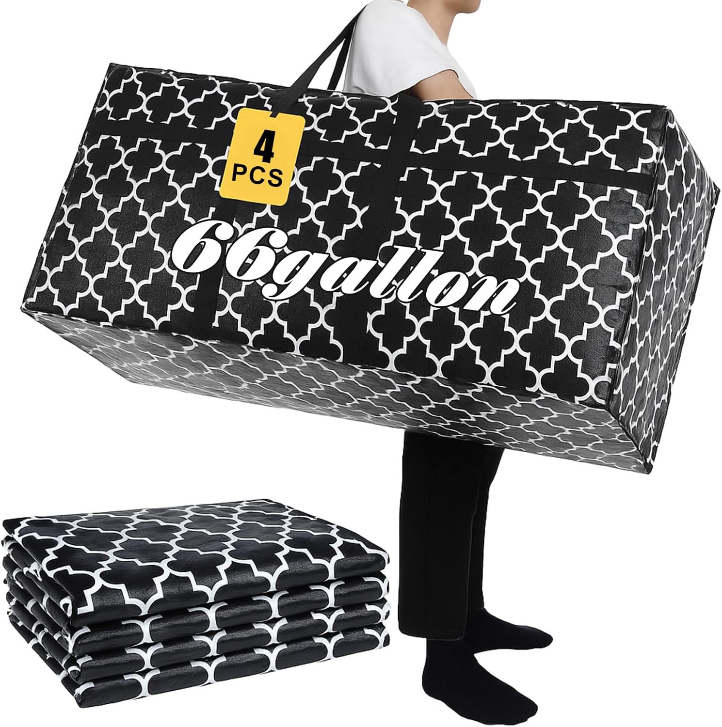 4 Pcs 66 Gallon Large Moving Bags with Zipper and Handles Christmas Tree Bags Foldable Heavy Duty XXL Totes for Christmas 4ft 5ft Tree Skeleton Blankets Storage(Plaid)