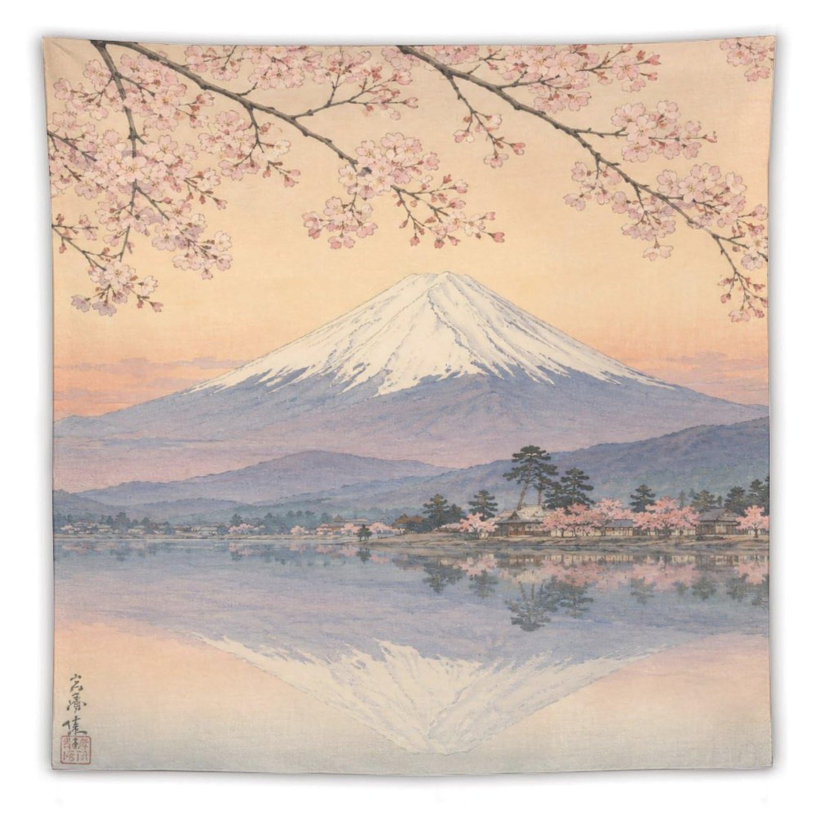 H3B8U2Y5 Mount Fuji Cherry Blossom Wall Tapestry, Ukiyo-e, Japanese Art