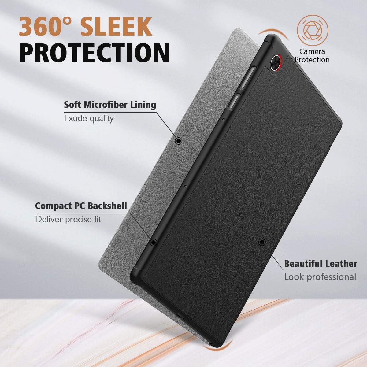 MoKo Case for Lenovo Tab M10 HD（2nd Gen TB-X306F/TB-X306X 10.1" 2020, PU Slim Shell Shockproof Back Trifold Stand Cover Case with Auto Wake for Lenovo Smart Tab M10 HD 2nd Gen, Black