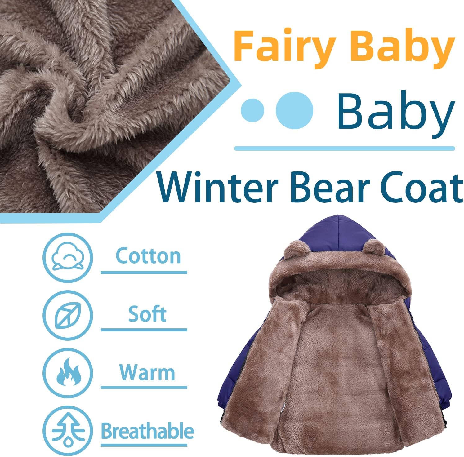 Fairy Baby Infant Baby Winter Coat Cute Teddy Bear Hooded Jacket Warm Fleece Outerwear Windproof Toddler Boys Girl 6M-4T - Image 5
