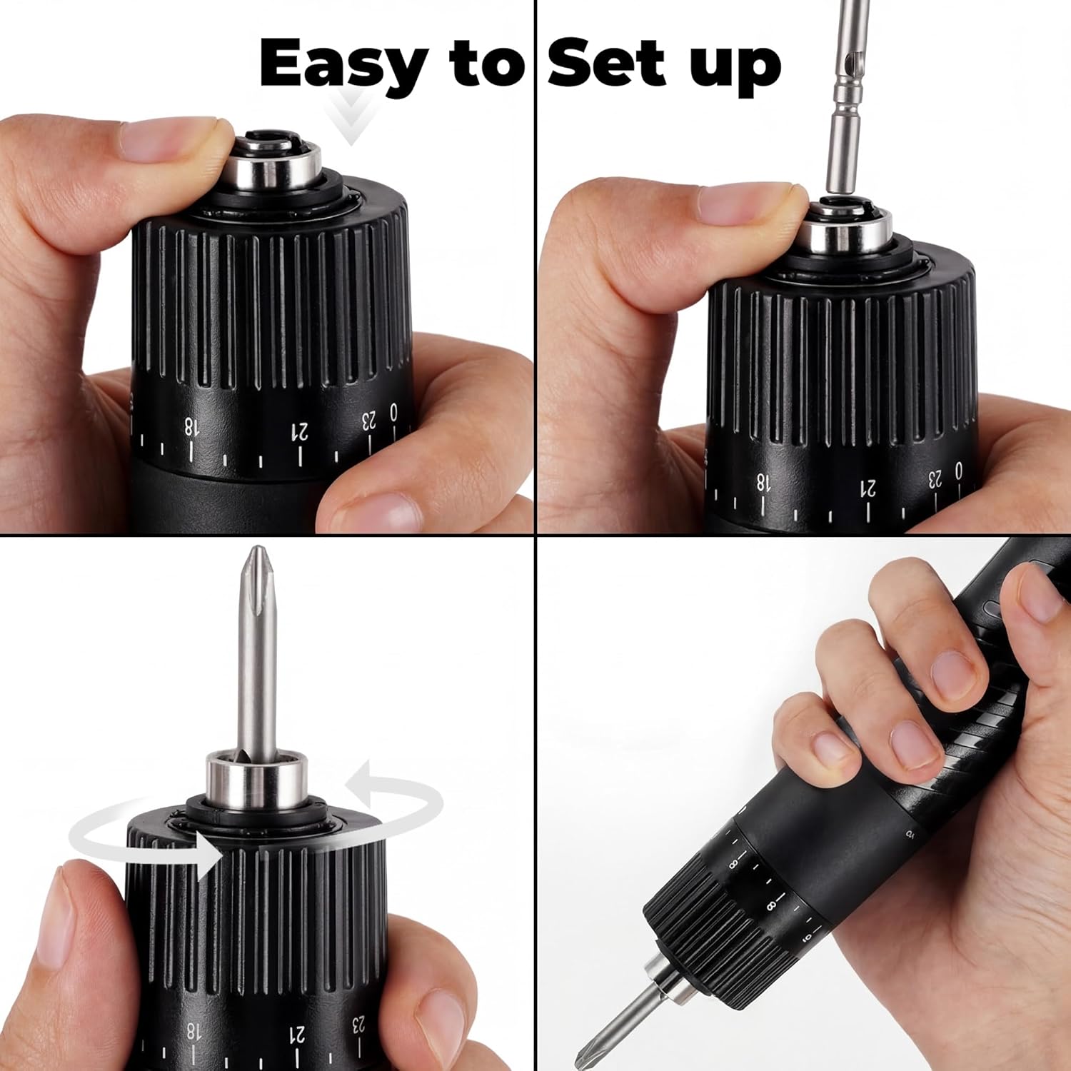 Electric Screwdriver, Adjustable Torque Screwdriver, 36W 1100RPM Mini Power Screwdriver Set, 0.05-1.47 N·m, 5mm Hex Bits, One-Button Start, for Furniture Assembly, Electronics Repair, DIY