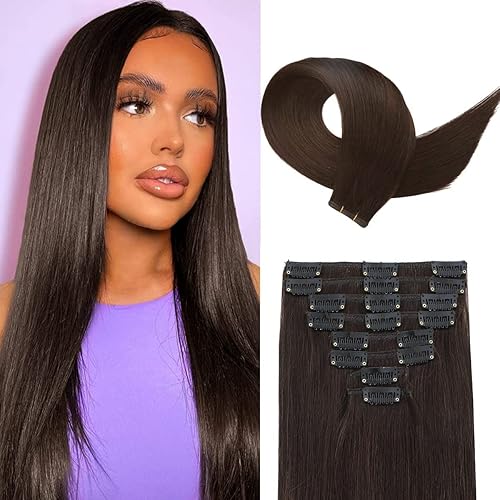 Miniatura 9 de Nvnvdij Extensiones de cabello humano lacio con clip 8 piezas por juego con 18 clips de doble trama extensiones de cabello humano virgen brasileño