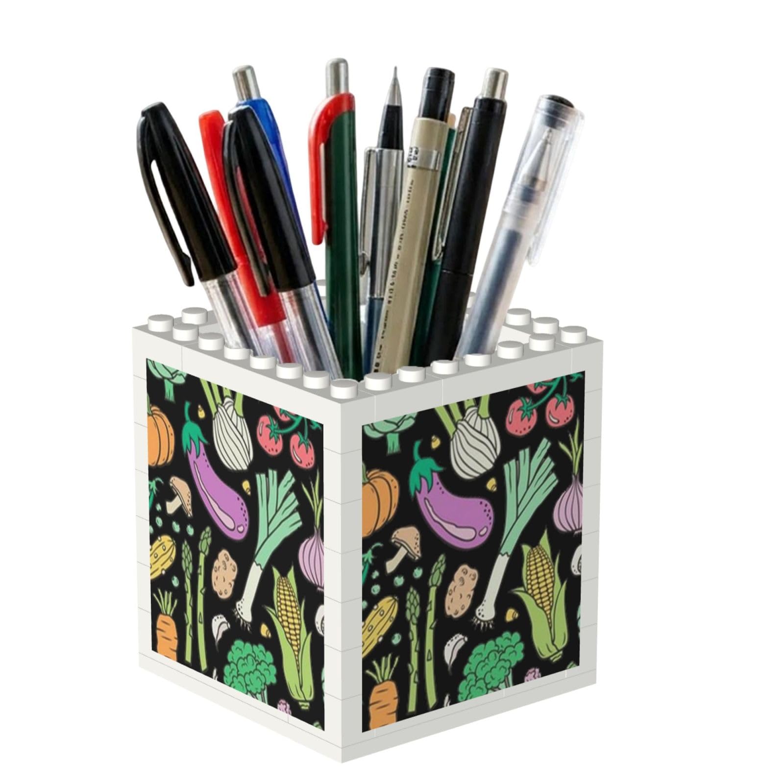 Poadnly Vegetables Food Doodle On Dark, Pen Pot Pencil Holder for Office Home School, Compact Desk Organiser for Office Stationery