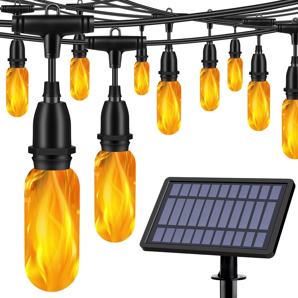 GDEALER Solar String Lights 33FT Flickering Flame Solar Lights Outdoor Waterproof Large Solar Panel&USB Charged Outdoor String Lights Patio Lights Dusk to Dawn Auto On/Off Hanging Lights for Garden