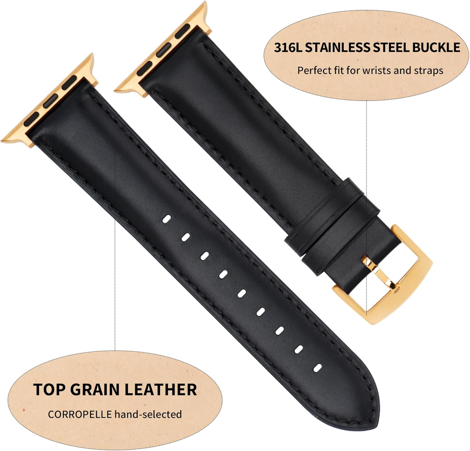 Leather Watch Bands Compatible with Apple Watch 49mm 46mm 45mm 44mm 42mm 41mm 40mm 38mm, Top Grain Leather Replacement Straps for iWatch Series 11 10 9 8 7 6 5 4 3 2 1 SE3/2/1 Ultra3/2/1