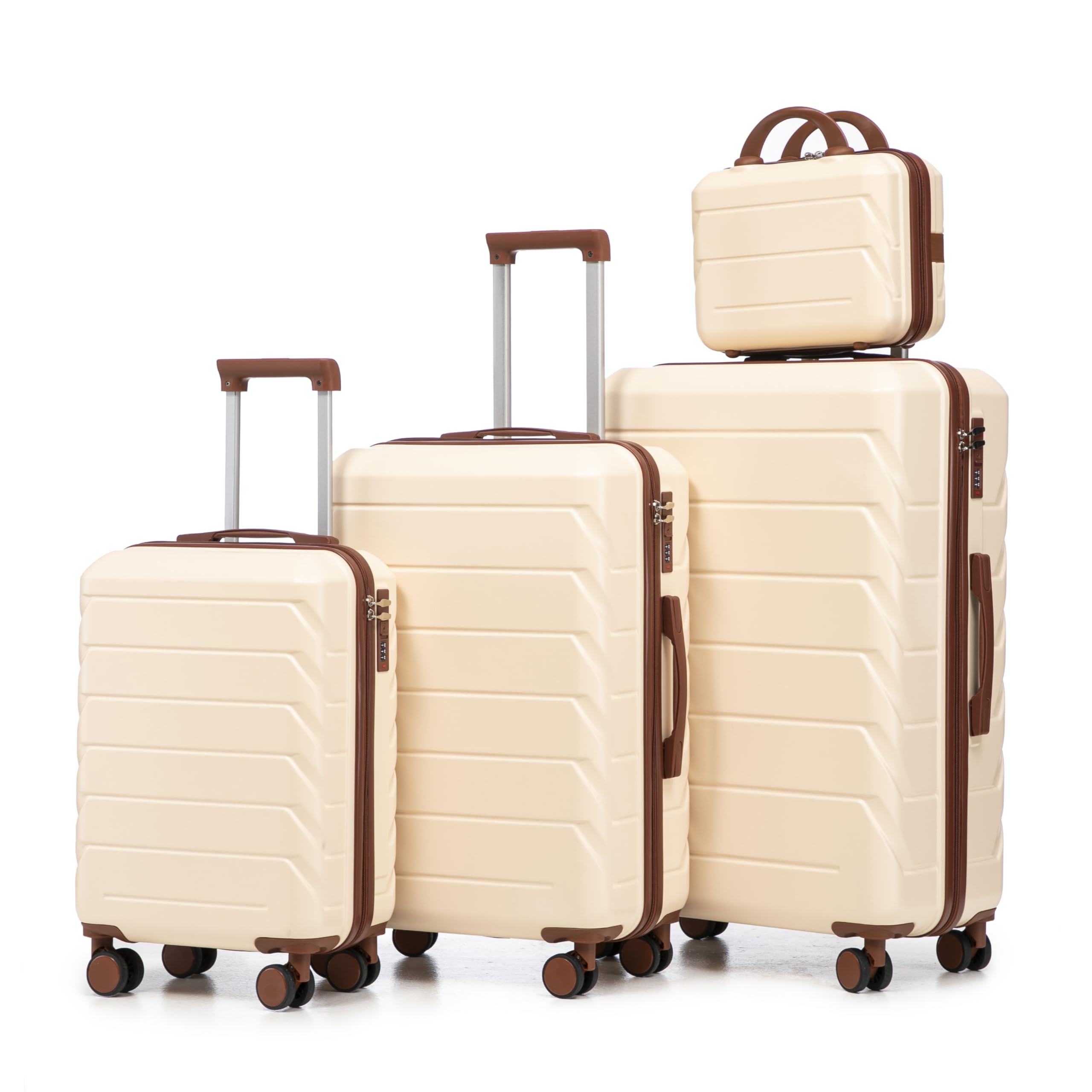 Set di 4 Valigie in ABS con Beauty Case, Viaggio, Beige