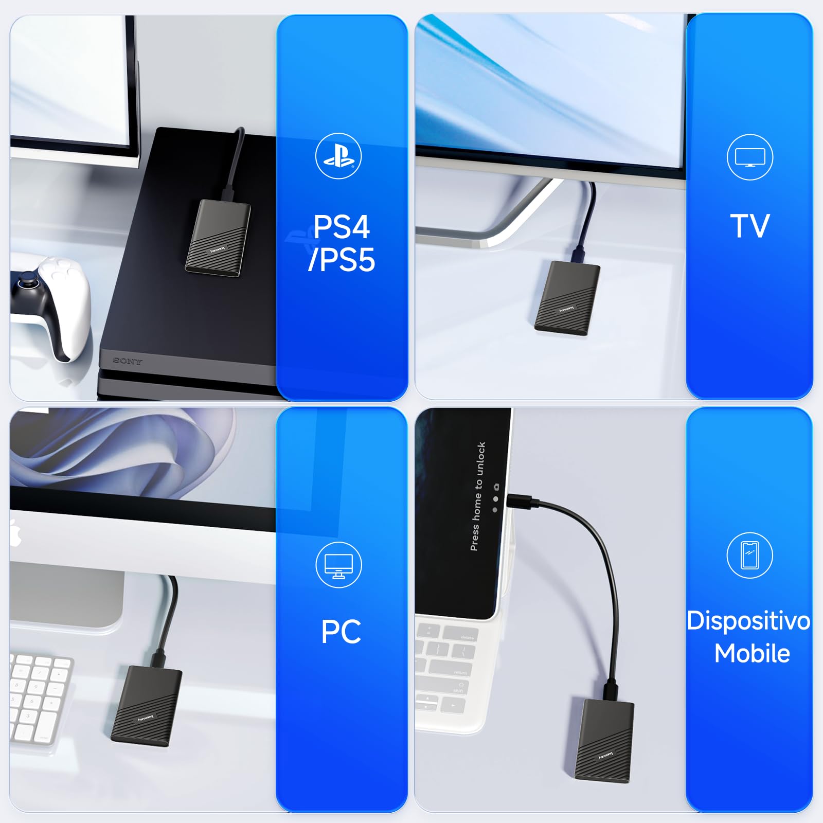 fanxiang 2 TB SSD Esterno Portatile, Fino a 2000 MB/s Lettura, USB C USB3.2 Gen2x2 PSSD, Unità a Stato Solido Esterne Compatibile con PC Desktop/Laptops/Smartphone