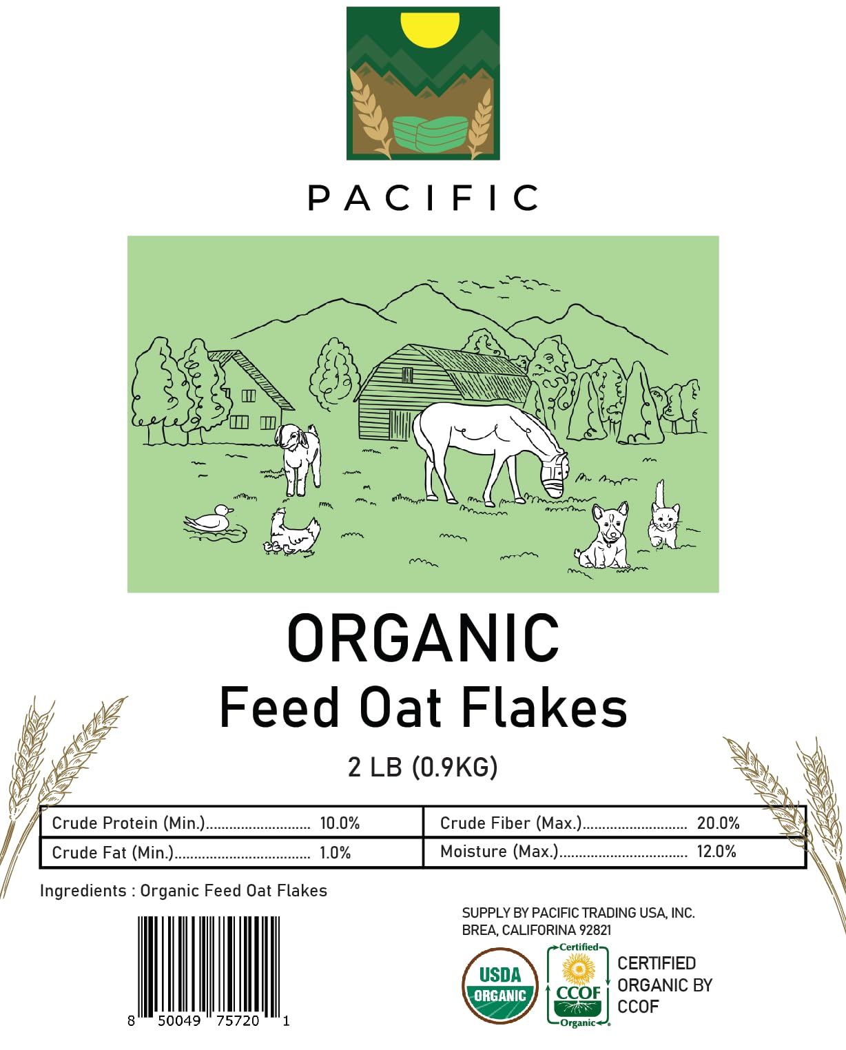Pacific Organiczna karma dla zwierząt domowych płatki owsiane - płatki owsiane dla optymalnego odżywiania zwierząt domowych - bogate w błonnik i minerały | Owies organiczny z certyfikatem USDA i CCOF