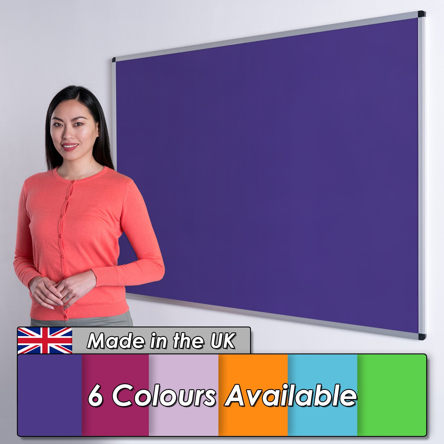 Wonderwall Large Aluminium Frame Noticeboard, 120 x180cm, Purple, Loop Nylon Pinboard - Ideal for Office, School Display