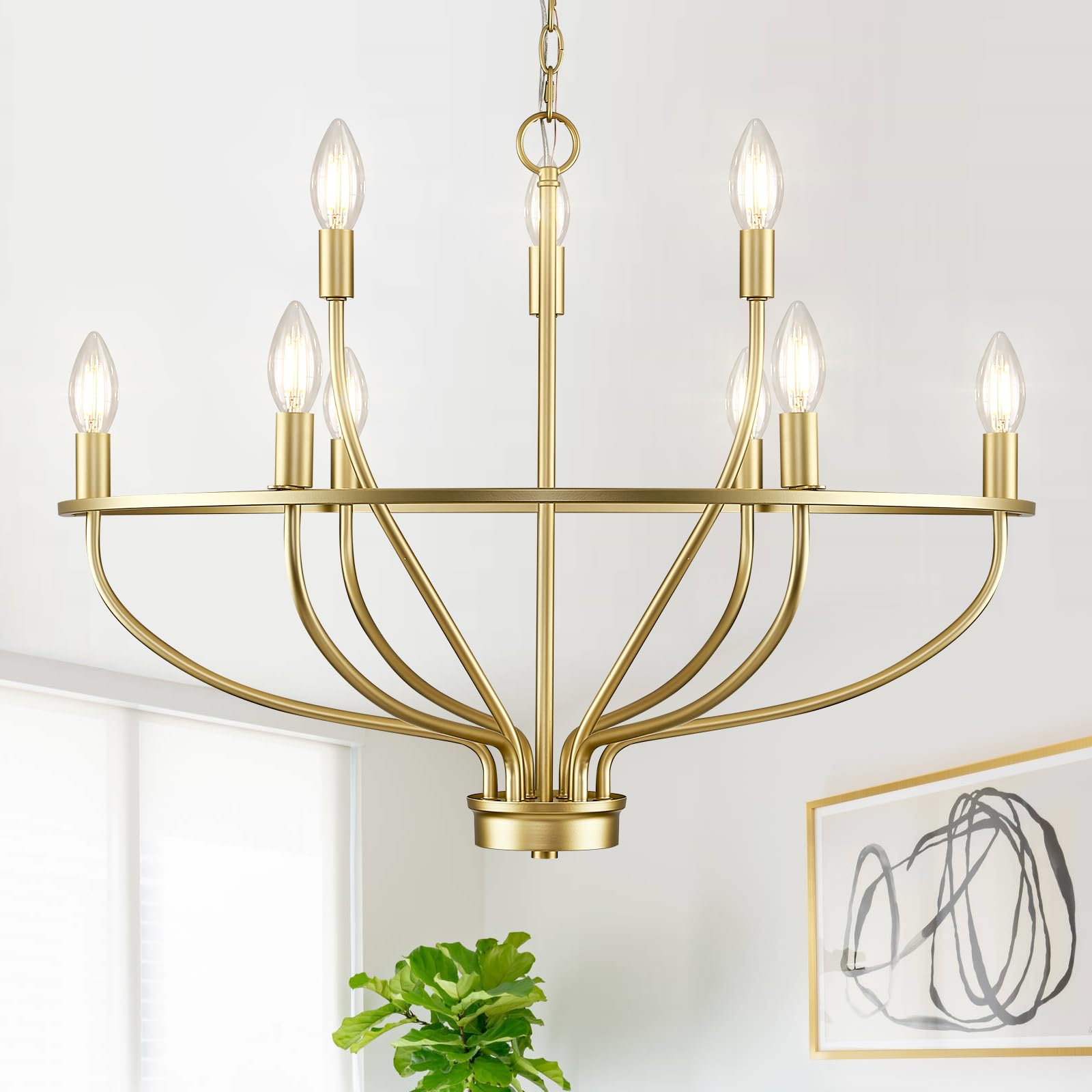 FookChak 9-Light Gold Light Fixture Vintage Candle Chandelier