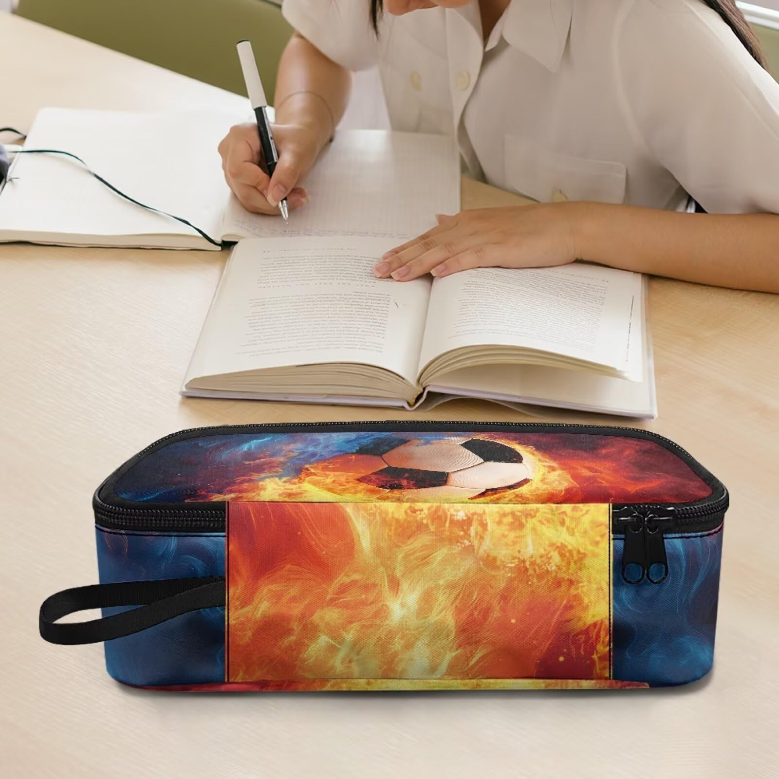 TOADDMOS Fire Water Football Pencil Bag Big Capacity Marker Pouch with 3 Compartments Office Stationery Organizer for Teen Boys Girls School Students - Image 4
