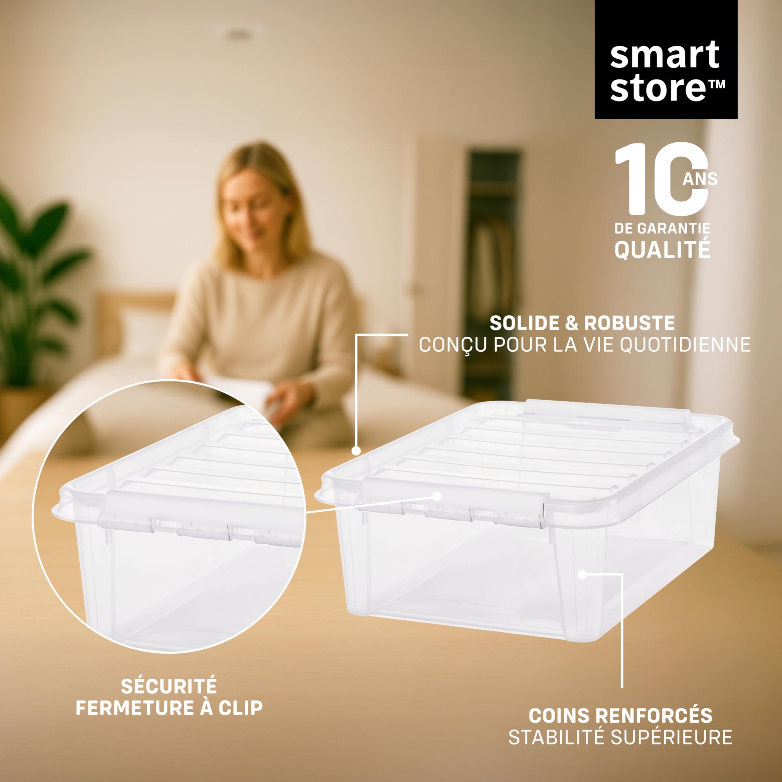 SmartStore - 7x Boîte de Rangement Plastique avec Couvercle Classic 20L (50x39x18cm) | Empilable et de Qualité Alimentaire | Boîte Plastique avec Couvercle & Coins Renforcés | Garantie 10 Ans