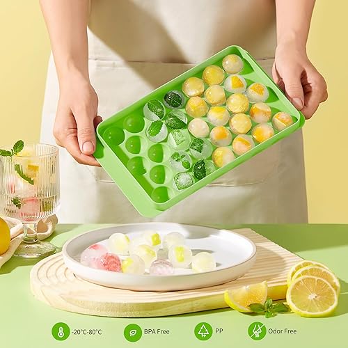 Miniatura 3 de Ultrean Bandeja de cubitos de hielo con tapa y contenedor, bandeja redonda para cubitos de hielo para congelador, para hacer 66 cubitos de hielo de