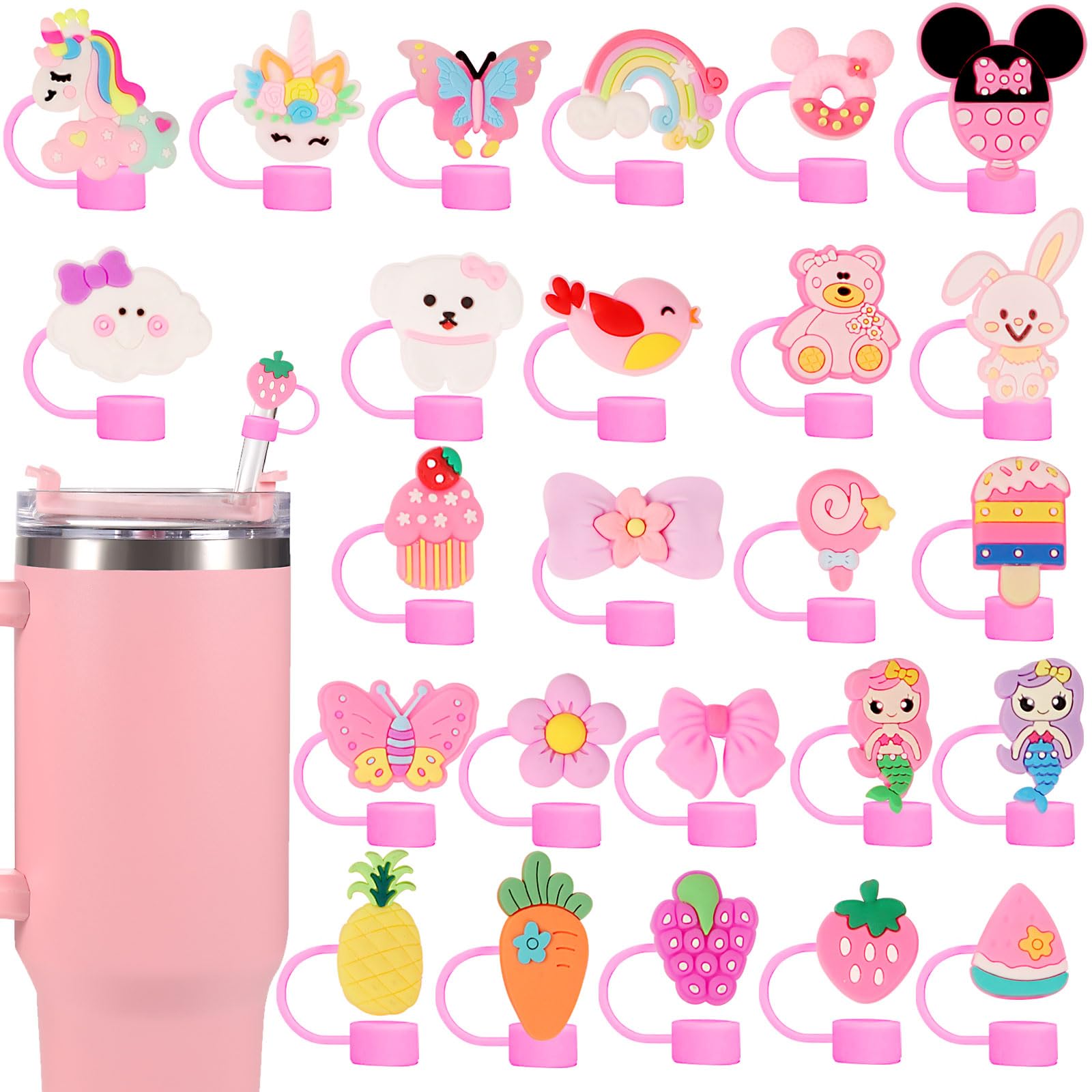 25 Pack Cute Silicone Straw Cover Cap for Stanley Cup Accessories, 10mm Topper Compatible With 30&40 Oz Tumbler, Modern Covers