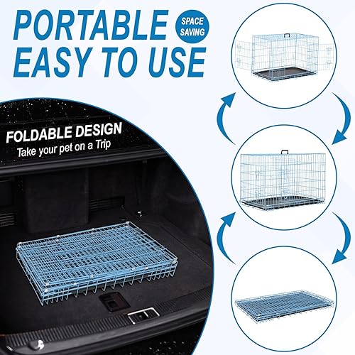 Miniatura 54 de Jaula para perros, jaula para perros, perrera de alambre de metal para exteriores, plegable de doble puerta, jaula para mascotas para perros Negro