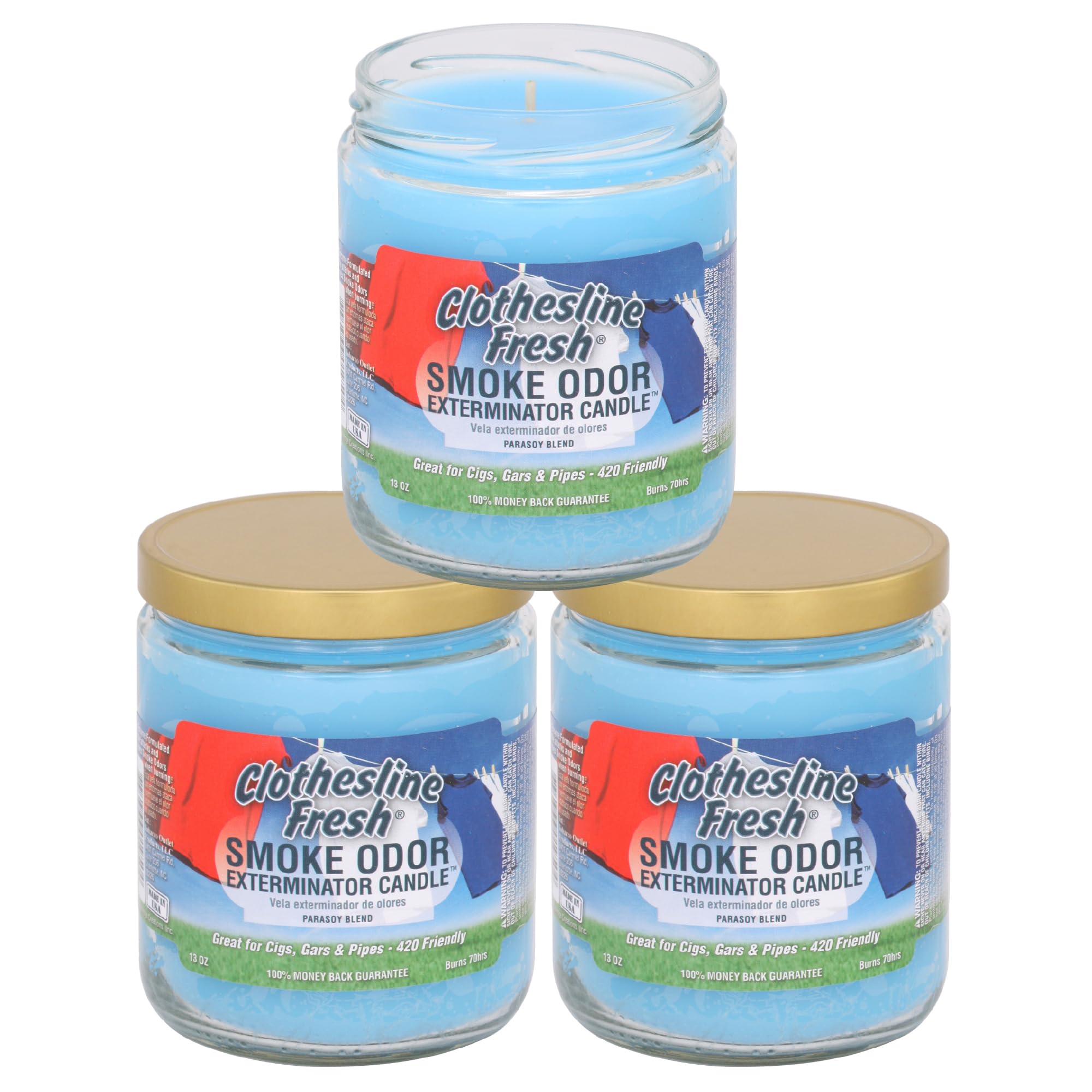 Smoke Odor Exterminator 13oz Jar Candles (Clothesline Fresh, 3) Set of Three Candles.