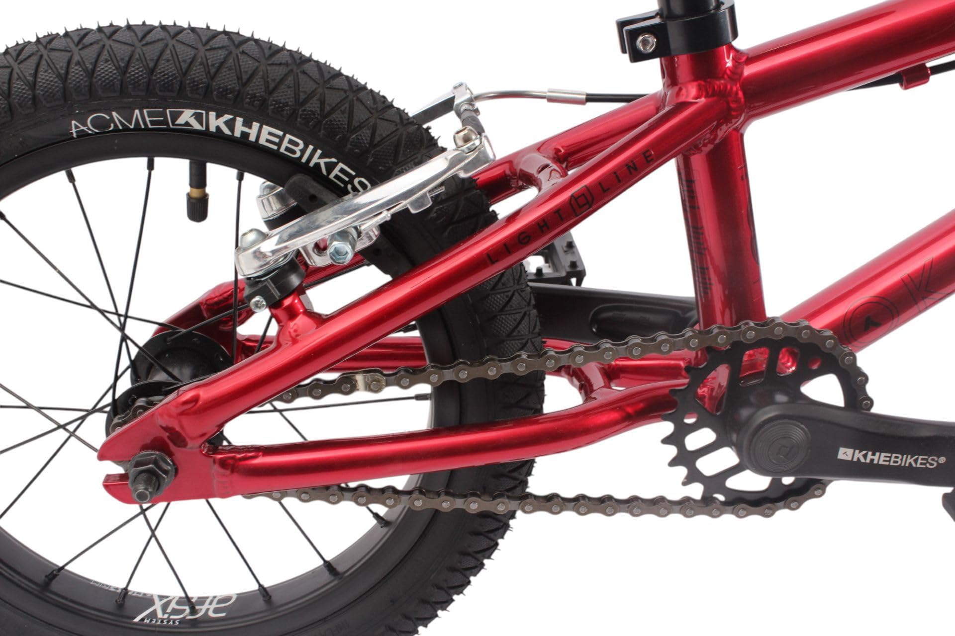 KHEbikes KHE EVO LL 14 Zoll BMX Bike 2025 – 7,5kg leicht, Aluminiumrahmen & Lenker, V-Bremse hinten, breite Reifen, für Kinder ab 95 cm – Freestyle BMX für Street, Pumptrack & Race – Rot