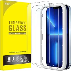 JETech Película de Vidro Temperado de Cobertura Total para iPhone 13 Pro Max 6,7 Polegadas, Protetor de Tela com Ferramenta, Compatível Capa, HD Transparente, Pacote com 3