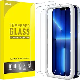 JETech Película de Vidro Temperado de Cobertura Total para iPhone 13 Pro Max 6,7 Polegadas, Protetor de Tela com Ferramenta, Compatível Capa, HD Transparente, Pacote com 3