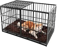 Vista 9 de Jaula indestructible para perros de 44 pulgadas, resistente y de alta ansiedad, a prueba de golpes, jaula de techo puntiaguda de metal para perros