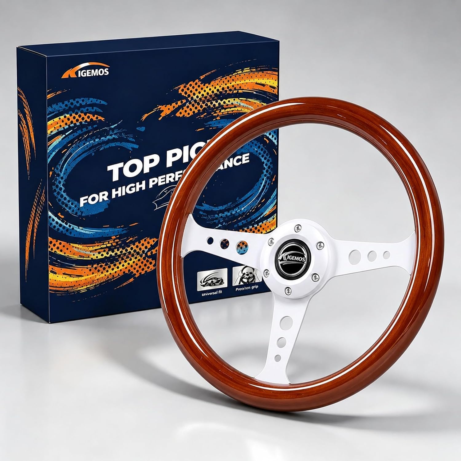 Universal Racing Steering Wheel 350mm/13.8''Peach Wood Horn Button